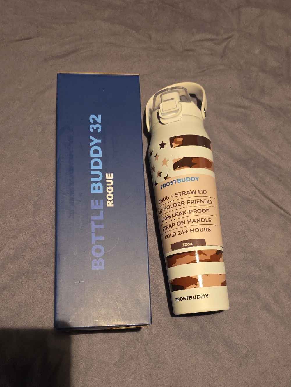 FrostBuddy 32oz Rogue Insulated Water Bottle - White with Brown Camo Accents
